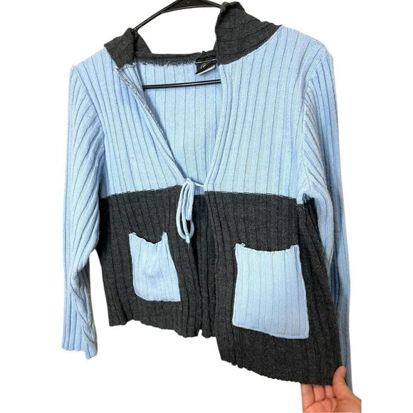 Vintage smooches Y2K Blue Gray Chunky Knit Cardigan Sweater Size M - Picture 2 of 9